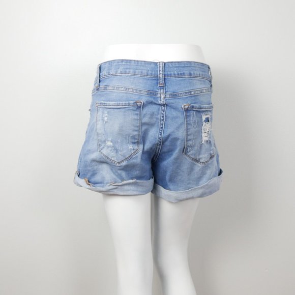 KanCan Medium Wash Distressed High Waisted Jean Shorts with Roll Up Cuff 13 30 - Picture 11 of 12